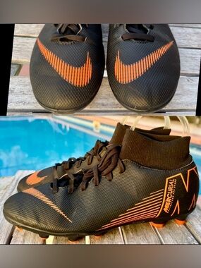NIKE MERCURIAL JR SUPERFLY 6 CLUB MG US SOCCER CLEATS BLK/Orange Youth 7.5
